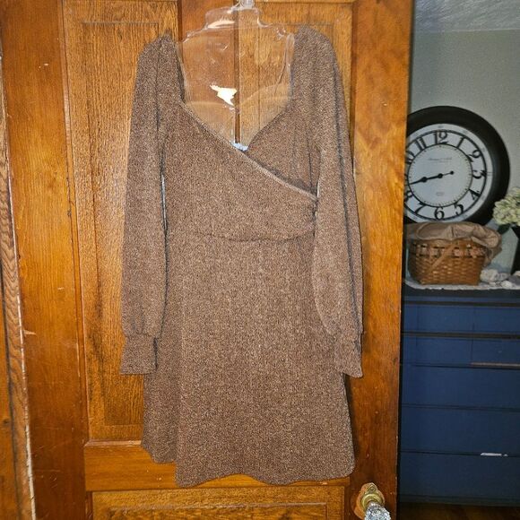 Lush Brown Long Sleeve Sweater Dress – Size Large NWT Cozy Ribbed Knit - Picture 1 of 7